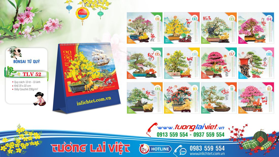 Mẫu Lịch bàn đứng Bonsai Cây Cảnh