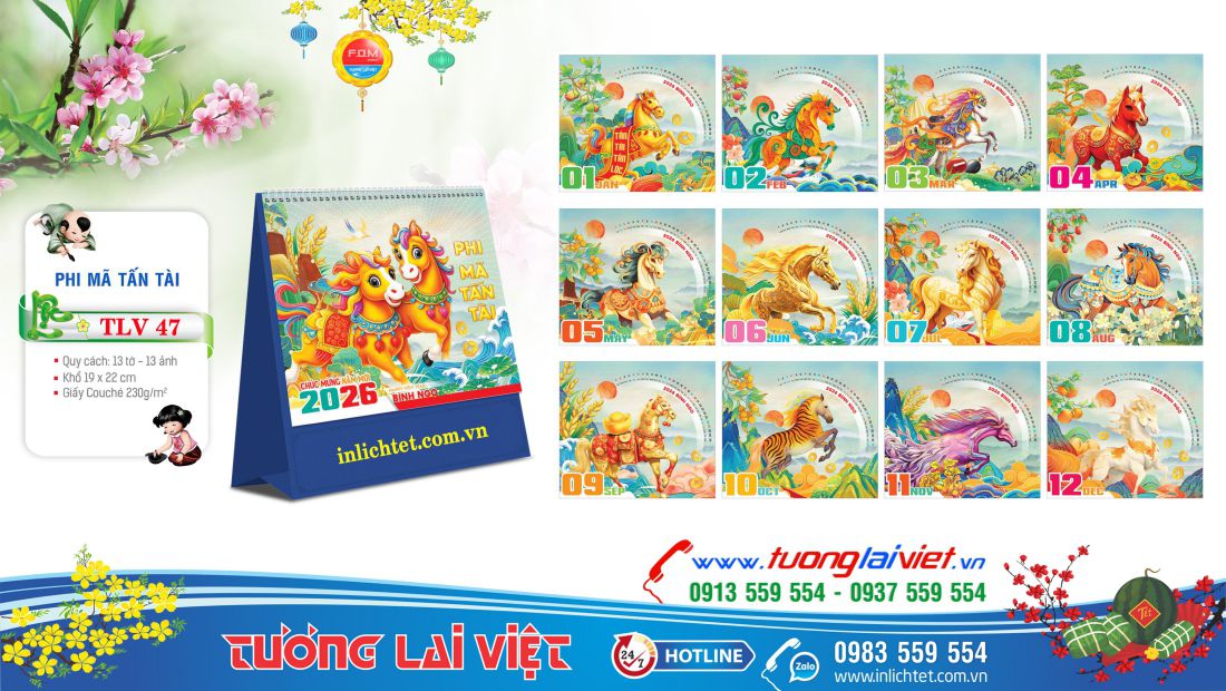 Mẫu Lịch bàn đứng Xuân Phát Tài