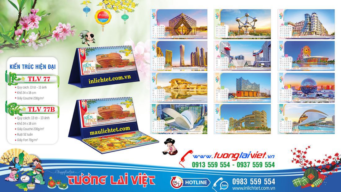 Mẫu Lịch để bàn Công Trình Kiến Trúc