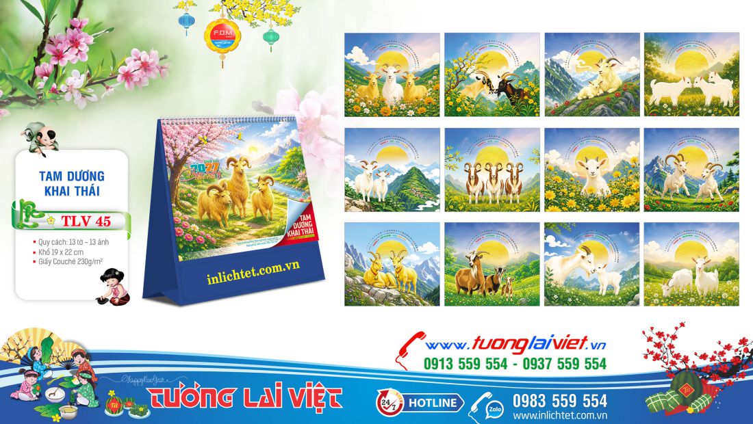 Mẫu Lịch để bàn Lộc Khai Xuân