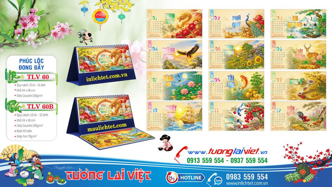 Mẫu Lịch để bàn Tết Đong Đầy