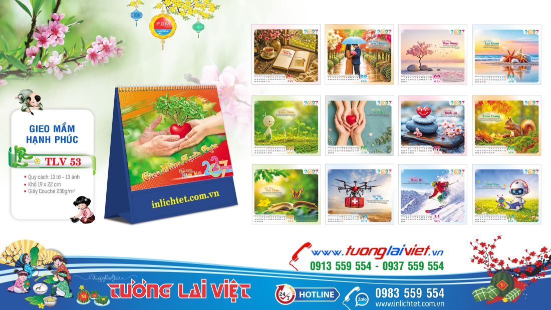 Mẫu Lịch để bàn Thông Điệp Mai Mắn