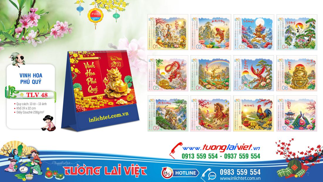 Mẫu Lịch để bàn Xuân Tài Lộc